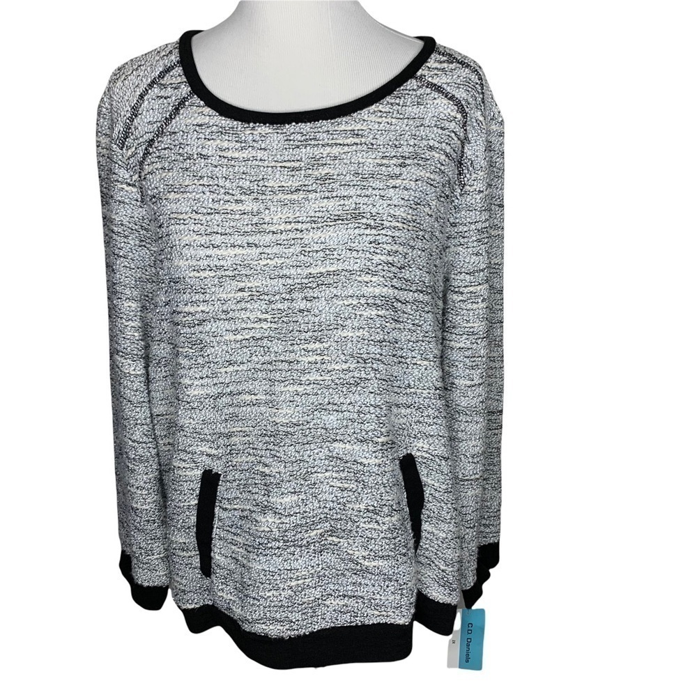 C.D. Daniels Gray Black Weave Knit Scoop Neck Long Sleeve Shirt Pockets 2X NWT